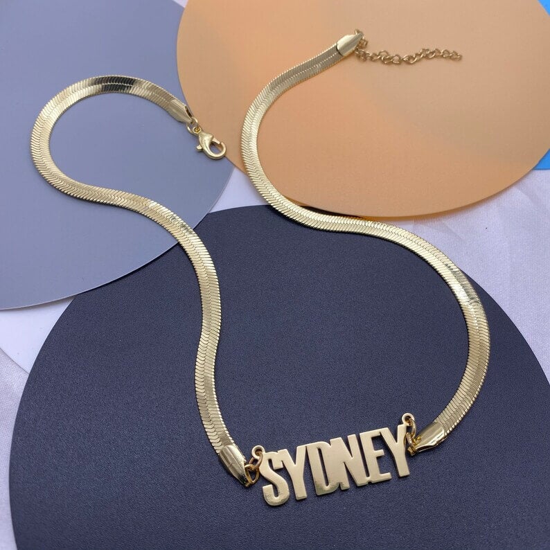 Capital Letter Nameplate with Snake Chain Personalized Name Necklace