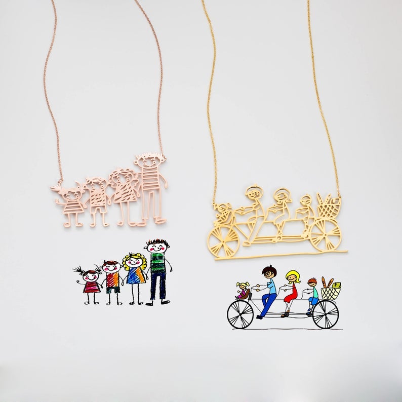 Actual Kids Drawing Personalized Custom Gold Plated Handwriting Necklace-silviax