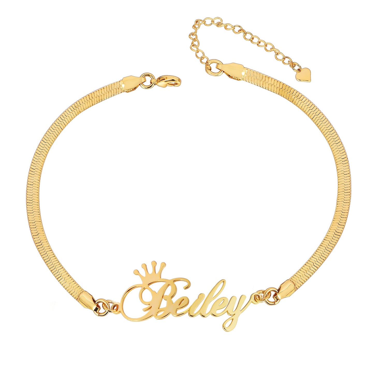 Snake Chain Personalized Custom Gold Plated Crown Name Bracelet-silviax