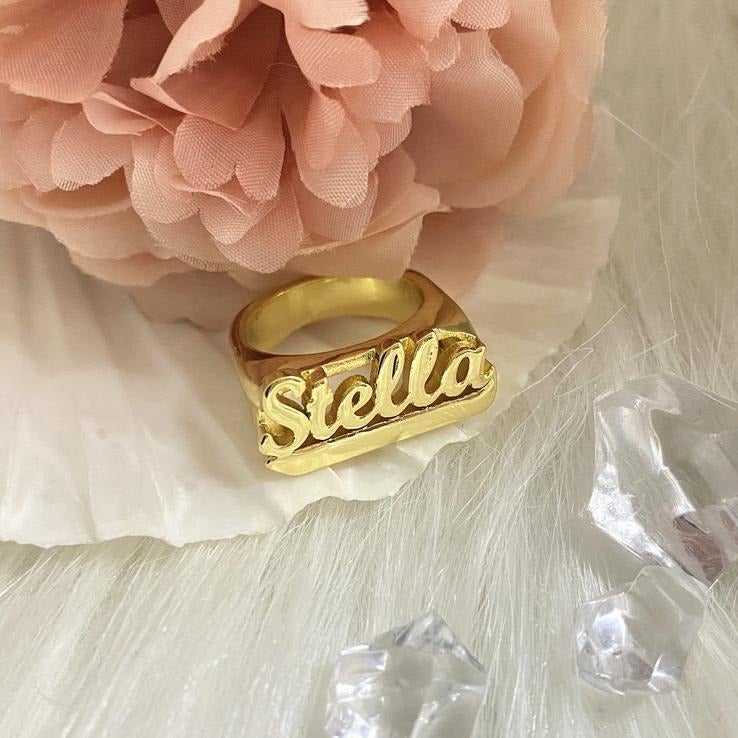 Personalized Custom Nameplate Gold Plated 3D Name Ring Women Girlfriend Gift-silviax