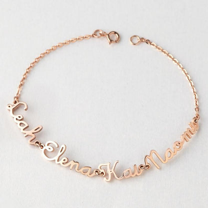 4 Names Personalized Custom Gold Plated Name Bracelet For Mom-silviax