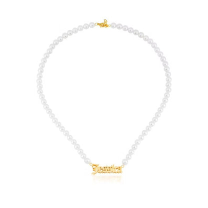 Double Layer Old English Font with Pearl Chain Personalized Custom Gold Plated Name Necklace-silviax