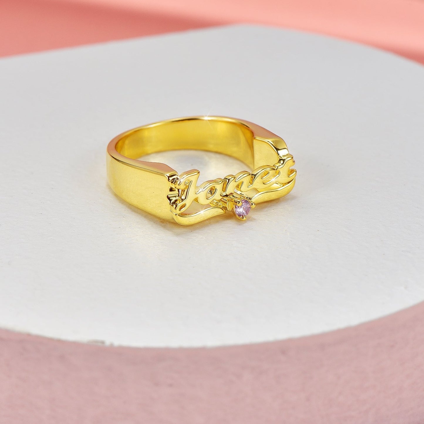 Gold Plated Personalized Heart And Birthstone Name Ring-silviax