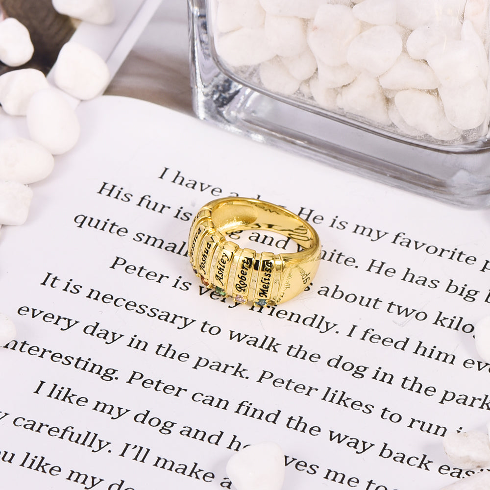 3 To 6 Names With Birthstone Gold Plated Personalized Custom Engraved Family Ring-silviax