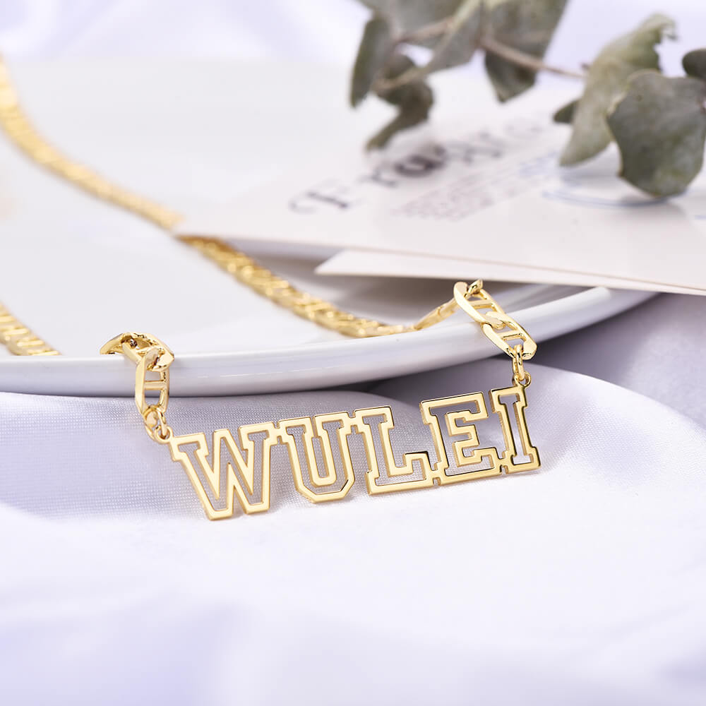 Hollow Capital Letter Nameplate Name Necklace And Earrings Personalized Custom Gold Plated Set Jewelry-silviax