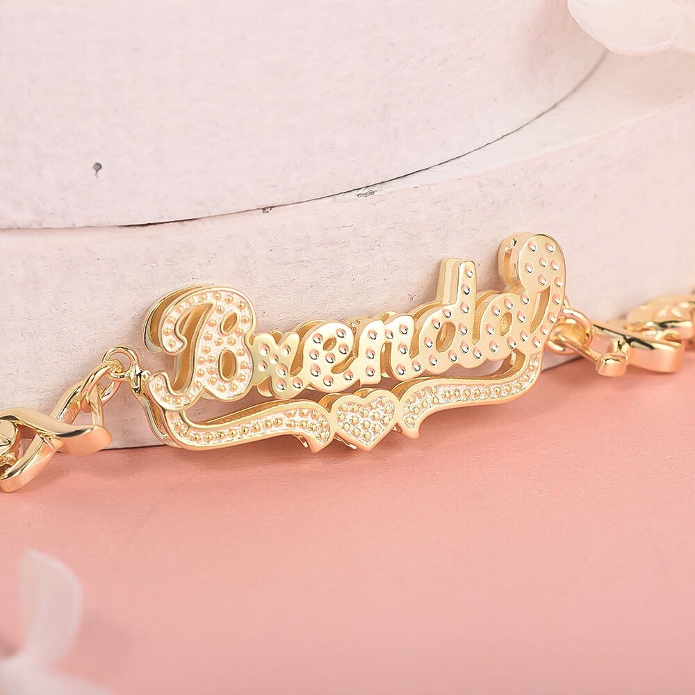 Double Layer Love Heart Personalized Custom Gold Plated Name Bracelet-silviax