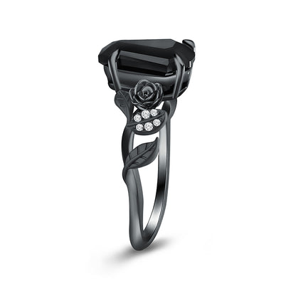 Dark Night Rose Coffin Cut Engagement Ring For Women In Sterling Silver-Maxinejewelry