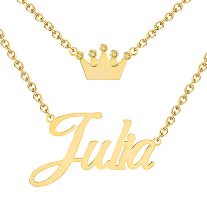 Double Chain With Crown Personalized Custom Gold Plated Name Necklace-silviax