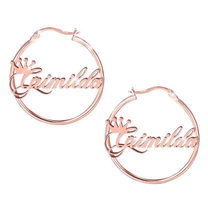 Gold Plated Crown Hoop Personalized Name Earrings-silviax