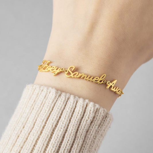 4 Names Personalized Custom Gold Plated Name Bracelet For Mom-silviax