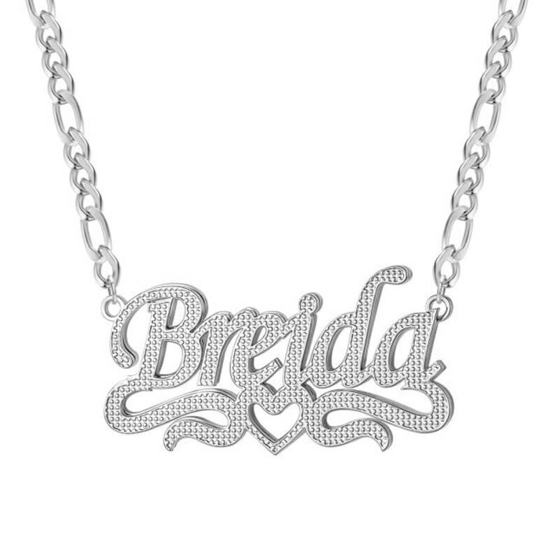 Double Layer Two Tone with Hollow Heart Personalized Custom Name Necklace-silviax