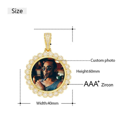 Circle Pendant Inlaid Zircon Engraving Name Personalized Custom Gold Plated Photo Necklace-silviax