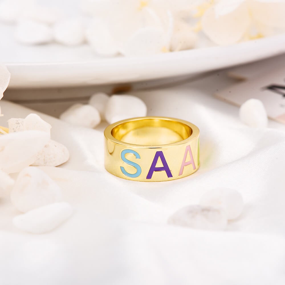 Colorful Letter Personalized Custom Gold Plated Name Ring-silviax