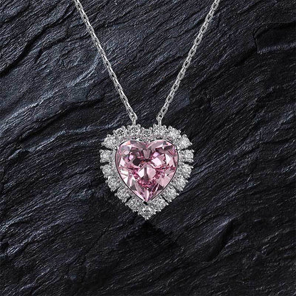 Halo Heart Cut Pink Sapphire Sterling Silver Necklace For Women-Maxinejewelry