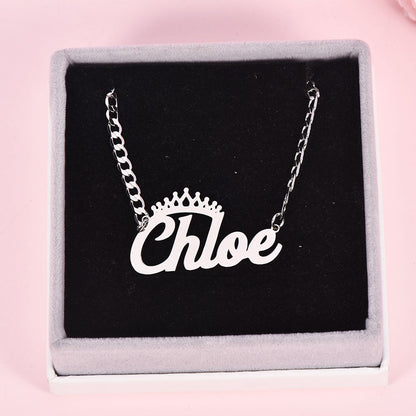 Crown Nameplate Personalized Custom White Gold Name Necklace-silviax