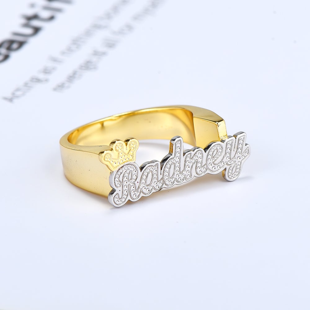 Crown Two Tone Personalized Custom Gold Plated Name Ring-silviax