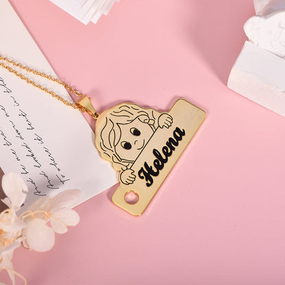 Girl Photo Portrait Personalized Engraved Bar Name Necklace-silviax