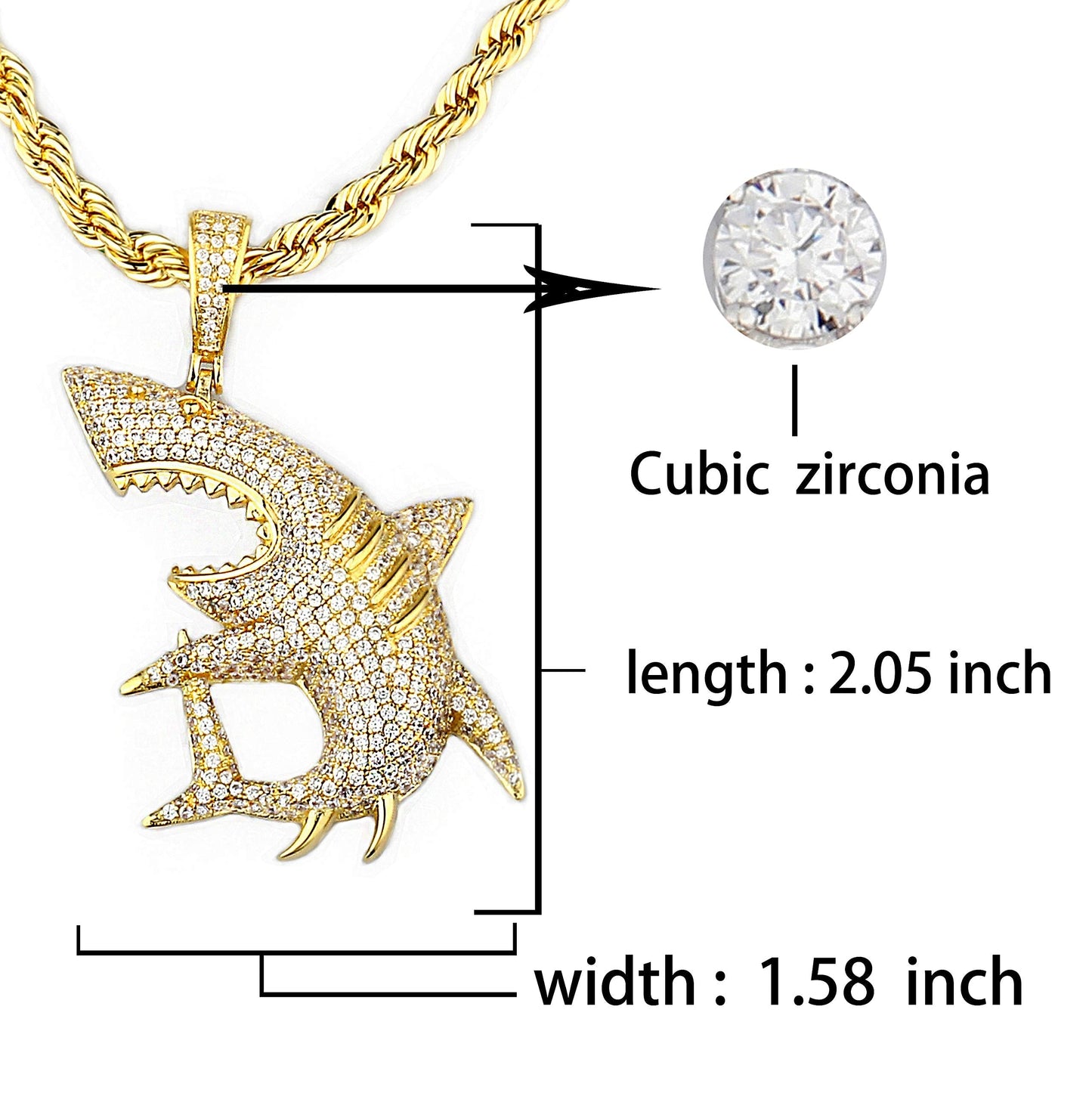 Big Shark Pendant Necklace Hip Hop Style Gold Plated