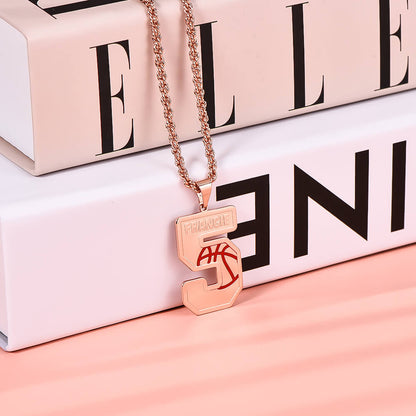 Basketball Sports Number With Name Personalized Custom Rose Gold Number Necklace-silviax