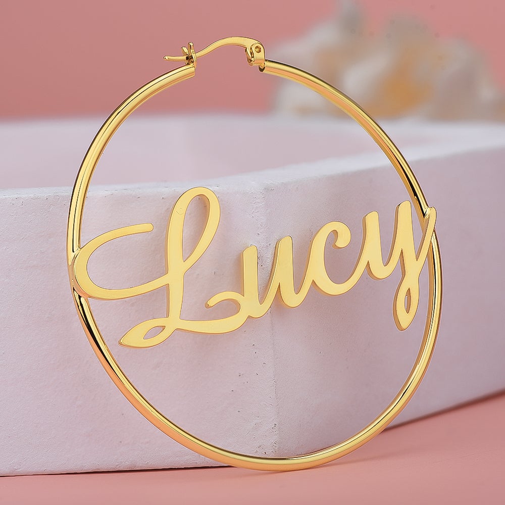 Gold Plated Hoop Personalized Name Earrings-silviax