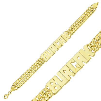 Double Chain Gold Plated Personalized custom Name Bracelet-silviax