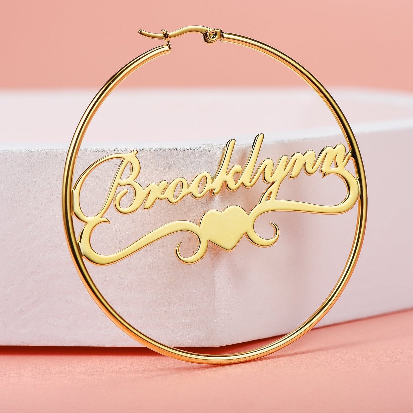 Gold Plated Personalized Hoop Name Earrings with Heart-silviax