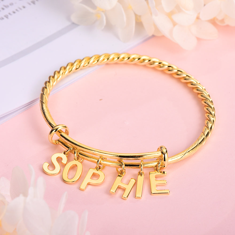 Expandable Wire Bangle Bracelet Personalized Name Bracelet-silviax