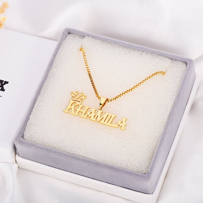 Capital Letter Nameplate with Crown Personalized Custom Gold Plated Name Necklace