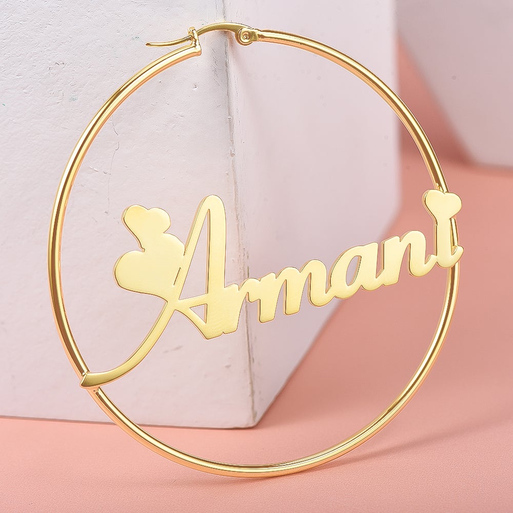 Gold Plated Personalized Love Font Hoop Name Earrings-silviax