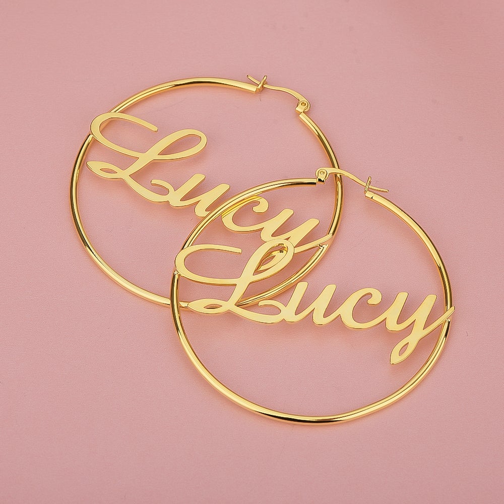 Gold Plated Hoop Personalized Name Earrings-silviax