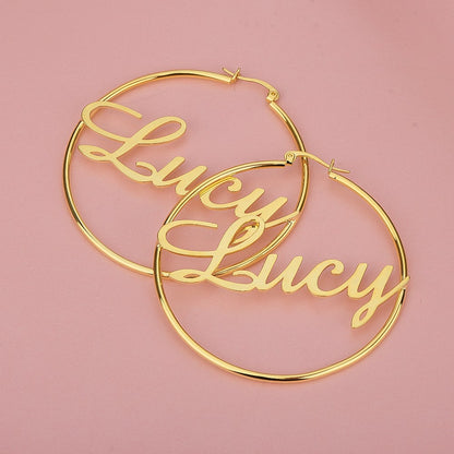 Gold Plated Hoop Personalized Name Earrings-silviax