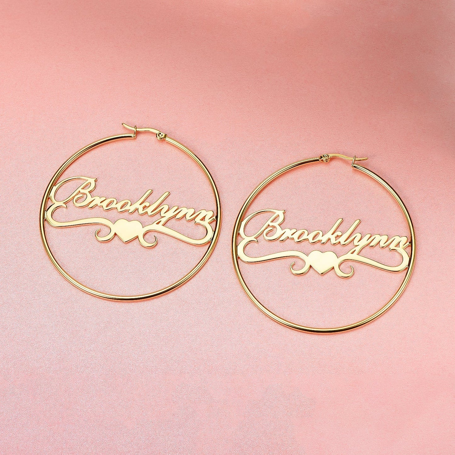 Gold Plated Personalized Hoop Name Earrings with Heart-silviax