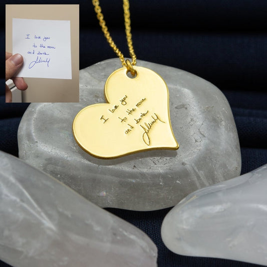 Heart Custom Memorial Signature Necklace Gold Plated-silviax