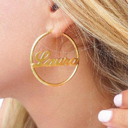 30mm And 60mm Gold Plated Custom Hoop Name Earrings-silviax