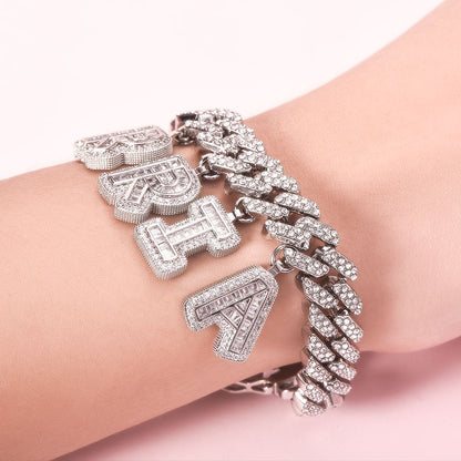 Iced Out Cubic Zirconia Capital Letter Cuban Chain Bracelets-silviax