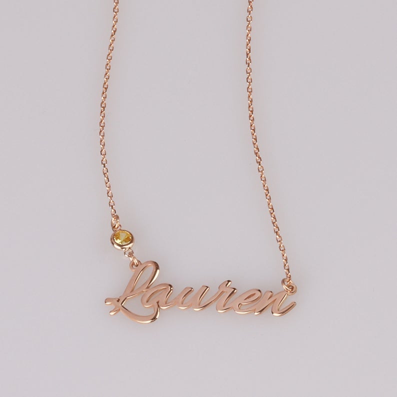 Personalized Signature with Birthstone Gold Plated Custom Handwriting Necklace-silviax