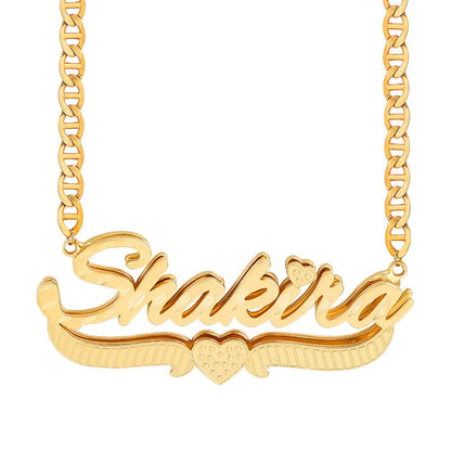 Double Layer Nameplate Heart Personalized Custom Gold Plated Name Necklace-silviax