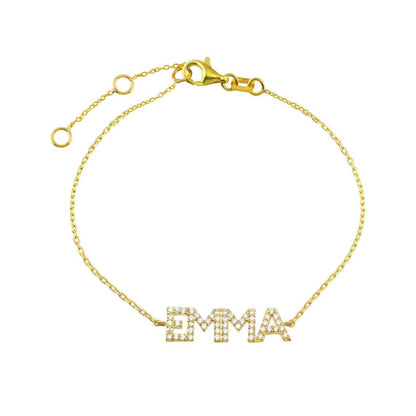 Capital Letter Inlaid Zircon Personalized Custom Gold Plated Name Bracelet-silviax