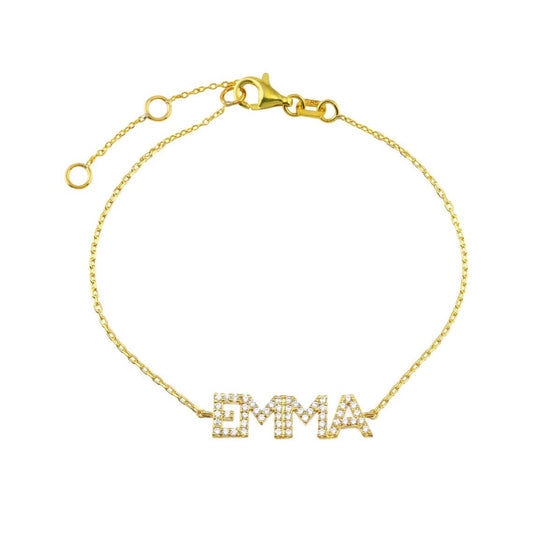 Capital Letter Inlaid Zircon Personalized Custom Gold Plated Name Bracelet-silviax