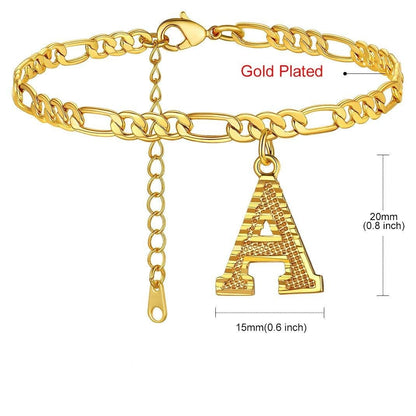 26 English Letters A-Z Personalized Custom Gold Plated Initial Letters Anklet-silviax