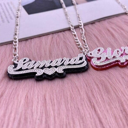 Double Layer Acrylic White Gold Nameplate with Heart Personalized Custom Name Necklace-silviax