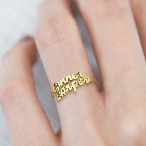 Gold Plated Personalized Name Ring with two name For Girlfriend-silviax