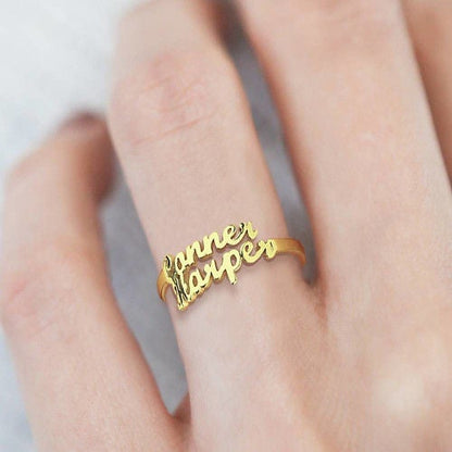 Gold Plated Personalized Name Ring with two name For Girlfriend-silviax