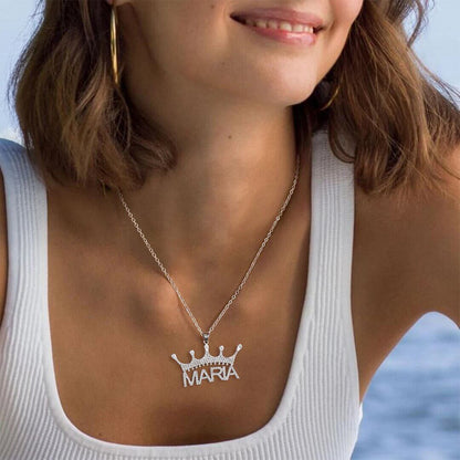 Crown Capital Letter Personalized Custom White Gold Name Necklace with Full Inlaid Zircon-silviax