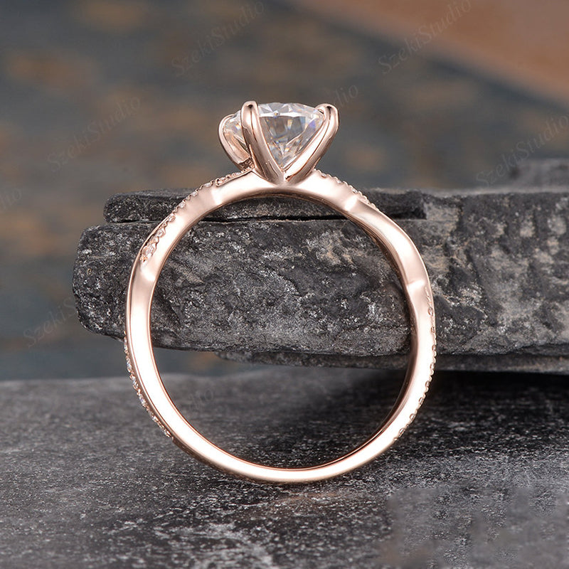 Rose Gold Twist 1.25 Carat Round Cut Promise Ring For Her In Sterling Silver