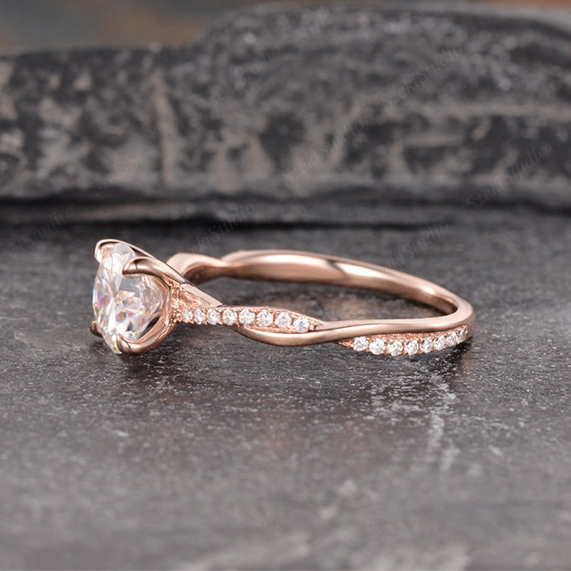 Rose Gold Twist 1.25 Carat Round Cut Promise Ring For Her In Sterling Silver