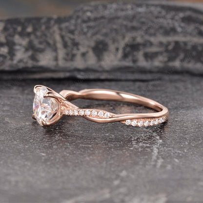 Rose Gold Twist 1.25 Carat Round Cut Promise Ring For Her In Sterling Silver