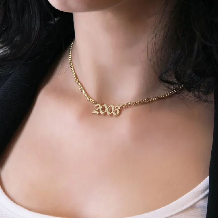 Birth Year Personalized Custom Old English Number Necklace