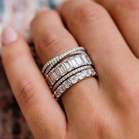 Stunning Women's 4PC Stackable Wedding Band Set In Sterling Silver-Maxinejewelry