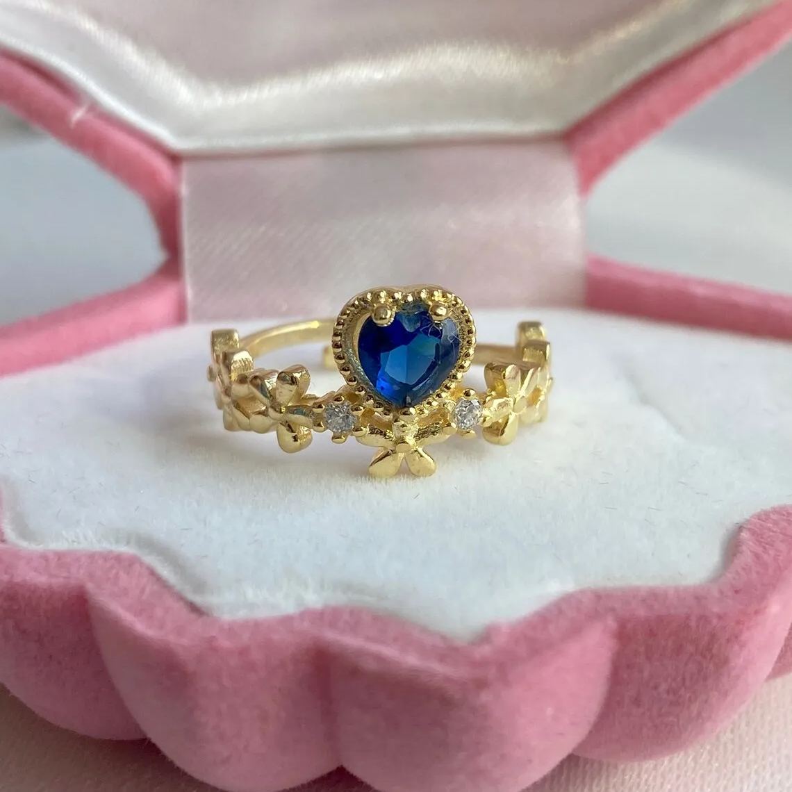 Stunning Heart Ring Personalized Birthstone Ring with Flower